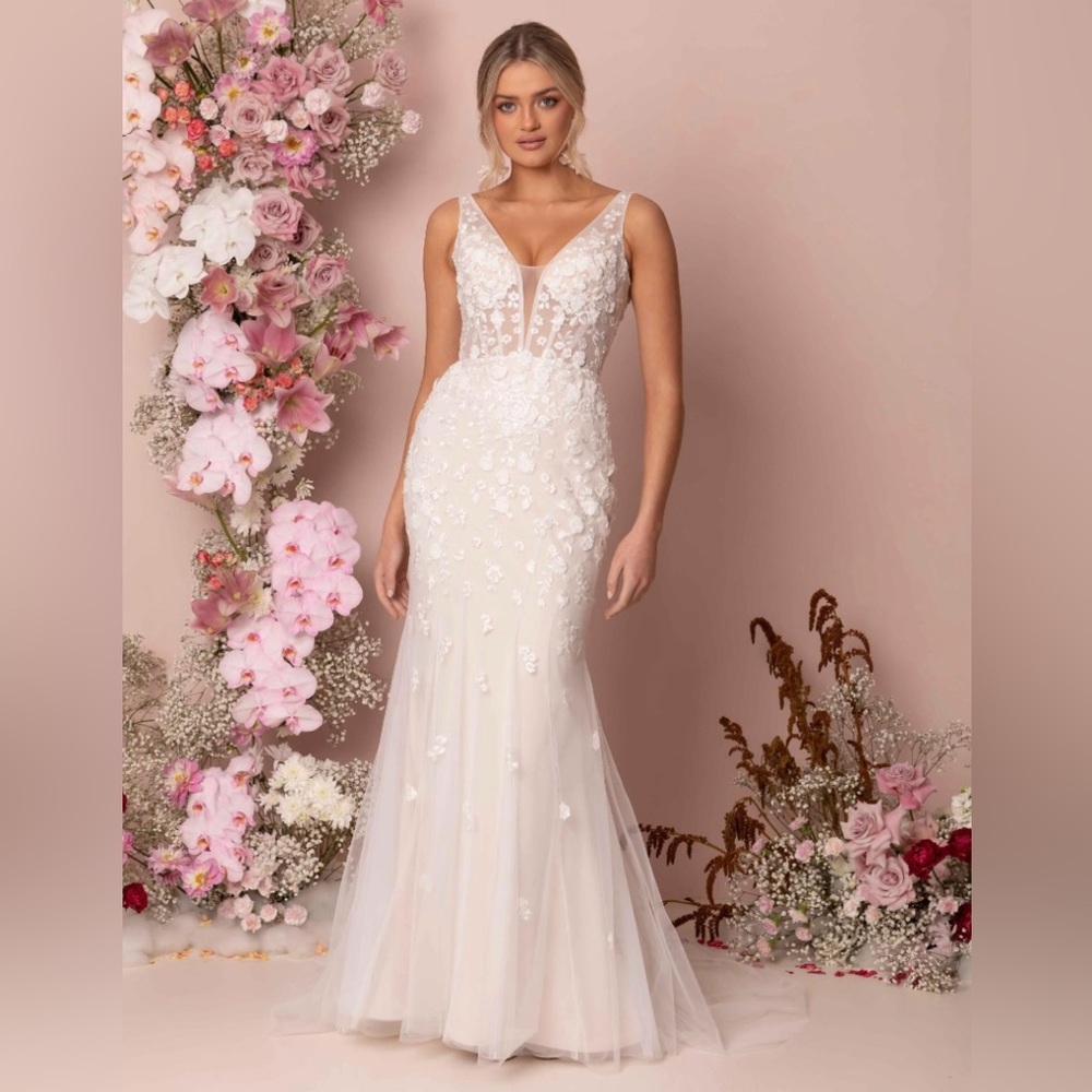 Madi Lane “Kenzie” Wedding Dress, Size 12, Color Sand